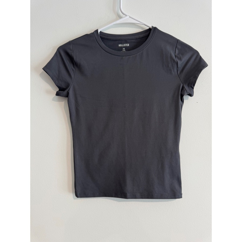 Hollister Must-Have Collection Tee Women XS Long Dark Grey Fitted Crewneck